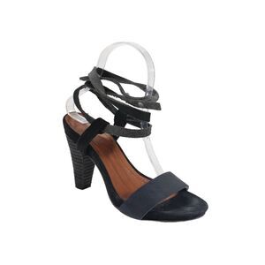 Humanoid Womens Suede Tied Slip-On Open Toe High Heels Solid Black Size 6